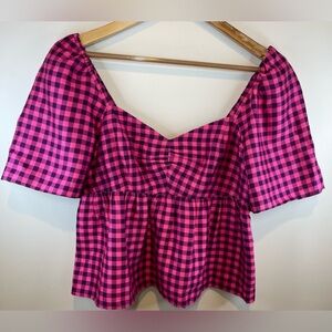 NWT Draper James Sweetheart Neckline Pink & Purple Gingham Print Top Size 6